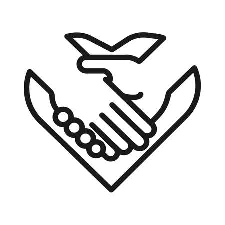 Handshake icon - Two hands together. Heart symbol vector illustration. Vector illustration isolated on a blank background that can be edited and replaced with color.のイラスト素材