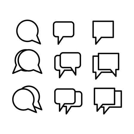 Speech bubble outline vector icon. Social media messages, comic bubbles and chats. Think stickers, speech comments, and speech bubble icons. Linear set.のイラスト素材