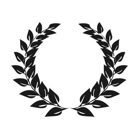 Collection of different black and white silhouette circular laurel foliate, wheat wreaths depicting an award, achievement, heraldry, nobility. Isolated on a blank background. Can be edited.のイラスト素材