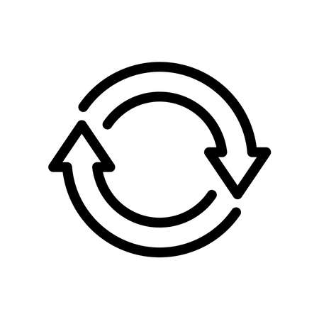 Flat icon of cyclic rotation, recycling recurrence, renewal and update. Vector illustration isolated on a blank background that can be edited and replaced with color.のイラスト素材
