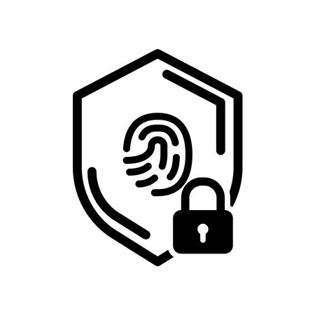 Protection icon vector. Padlock icon with fingerprint. Vector illustration isolated on a blank background that can be edited and replaced with color.のイラスト素材