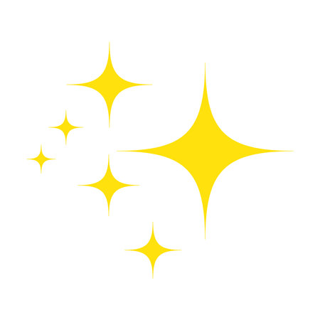 Yellow, gold, orange sparkles symbols vector. Bright firework, decoration twinkle, shiny flash. Glowing light effect stars and bursts. Vector illustration isolated on a blank background.のイラスト素材
