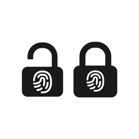 Protection icon vector. Padlock icon with fingerprint. Vector illustration isolated on a blank background that can be edited and replaced with color.のイラスト素材