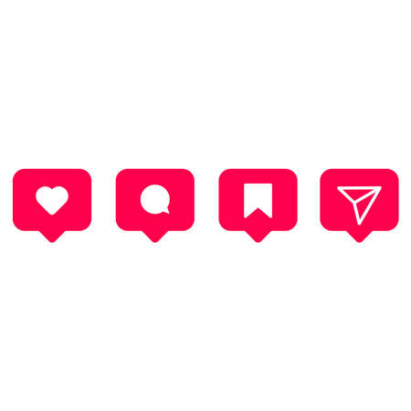 Vector red social media Like, comment, share and save icons. Simple style and isolated on a blank background. Color editable.のイラスト素材