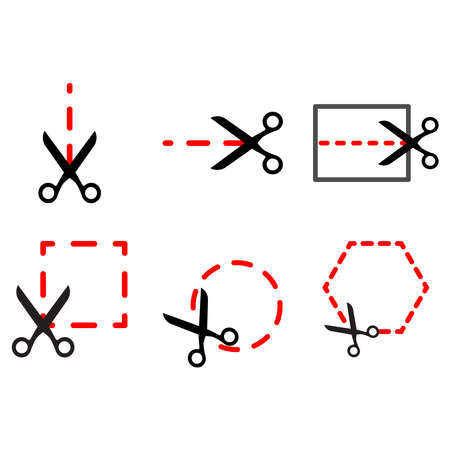 Scissors cut lines, coupon cutting icon. Scissor cutting icon vector illustration. Isolated on a blank background which can be edited.のイラスト素材