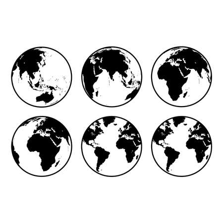 Earth globe icons. earth hemispheres with continents. vector world map set. Isolated on a blank background which can be edited and changed colors.のイラスト素材