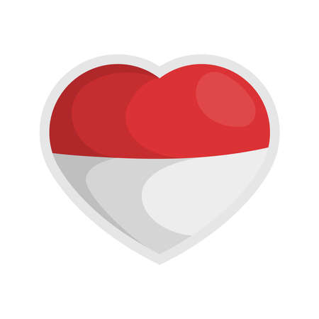 Indonesia. Vector illustration of red and white flag on love frame. 17 August Independence Day. Isolated on a blank background, editable and changeable.のイラスト素材