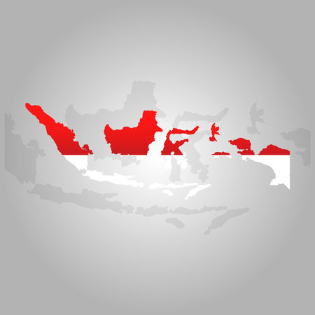 Indonesia. Vector illustration of the territory of Indonesia with red and white flag colors. Isolated on a blank background, editable and changeable.のイラスト素材