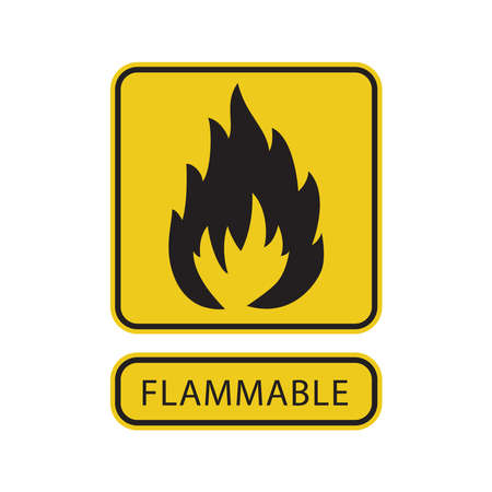 Danger warning circle yellow sign. Flammable sign vector icon. Isolated on a blank, editable and changeable background.のイラスト素材
