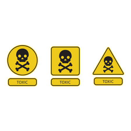 Danger warning circle yellow sign. Toxic sign vector icon. Isolated on a blank, editable and changeable background.のイラスト素材