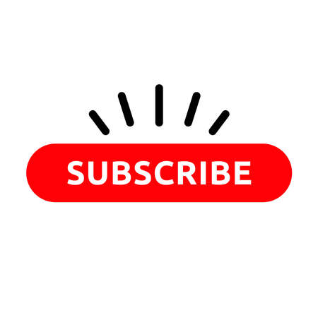 Subscribe, bell button and hand cursor. Red button subscribe to channel, blog. Social media background. Marketing. Simple style and isolated on a blank background. Color editable.のイラスト素材