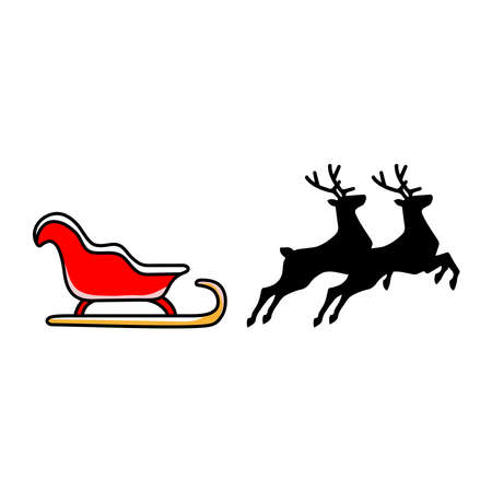 Carriage and deer. Vector illustration of a christmas carriage and deer. Winter. Christmas and New Year. Isolated on a blank background editable and color changeable.のイラスト素材