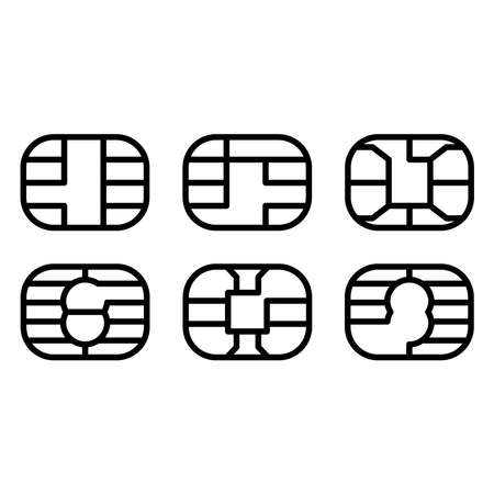 EMV chip icon for bank plastic credit or debit charge card. Vector line symbol illustration set. Simple style and isolated on a blank background.のイラスト素材