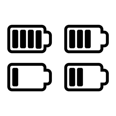 Battery charging charge indicator. Vector icon level Battery Energy powerfully full. Power running low up status batteries set logo Charge level empty loading bar.のイラスト素材