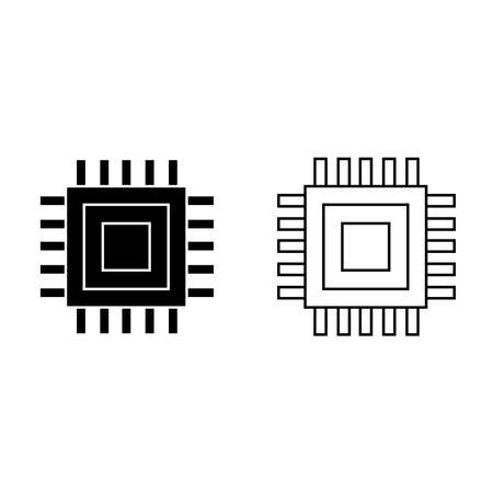Vector Icon of computer chips. The processor has the inscription: CPU, chip, micro-chip, processor. Isolated on a blank, editable and changeable background.のイラスト素材