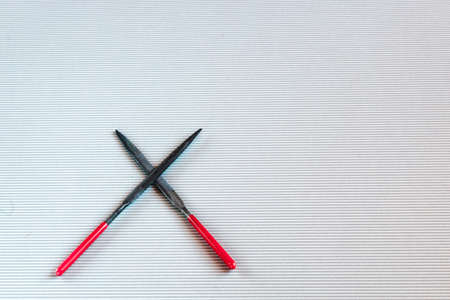 A set of files with beautiful handles for processing wood and metal on a light background.の写真素材