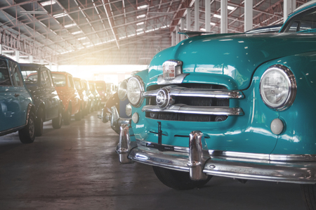 BANGKOK, THAILAND - MARCH 1, 2017: vintage retro cars parking in Jesada Car Museum or Jesada Technik Museum is a large private collection of vintage cars in Thailand on 1 March 2017.のeditorial素材