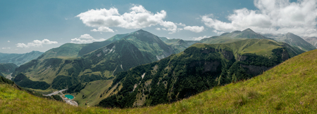 Georgian mountines with blue sky panoramic wiewの写真素材