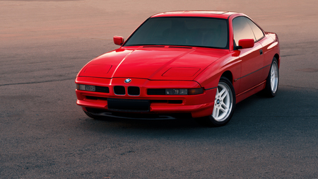 Chelyabinsk, Russia - Aug 29, 2017: BMW 850i coupe, sport car model for road and motorsports. on the asphalt background in sunset lightのeditorial素材