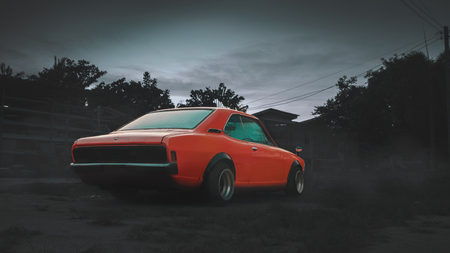 orange, lowered retro carの写真素材