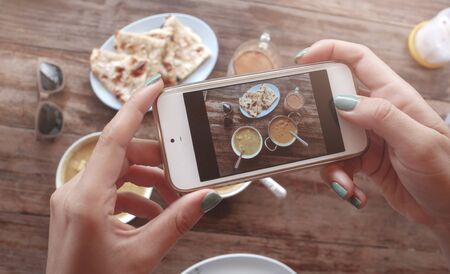 Food photo of indian food on wooden table for social networksの写真素材