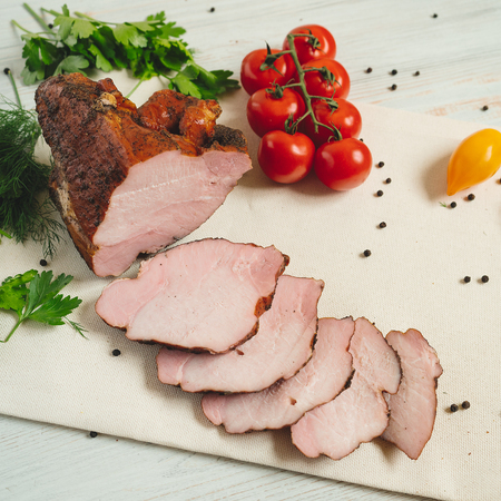 Traditional smoked meat on tableの写真素材