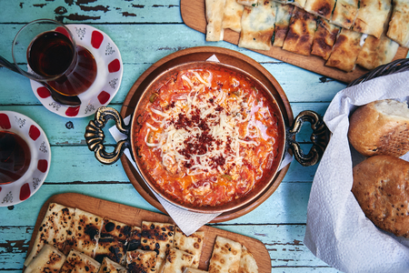 Traditional turkish food menemen made by eggs and tomatoesの写真素材