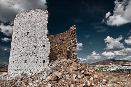 Ruined windmills overlooking Bodrum in Turkey.の写真素材