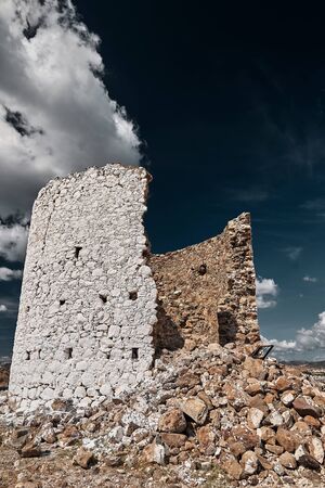 Ruined windmills overlooking Bodrum in Turkey.の写真素材