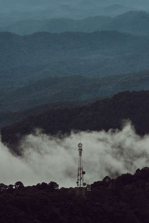 fog and cloud mountain valley sunset landscape, Chiang Mai Thailandの写真素材