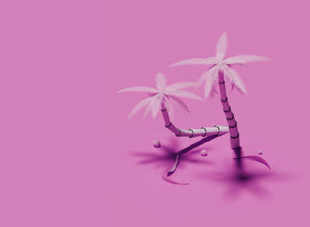 Two pink palm trees isolated on pink background. 3d renderの写真素材