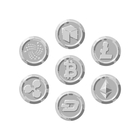 Set of Realistic silver coins flat style isolated on white background vectorのイラスト素材