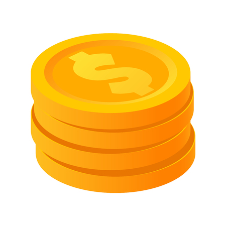 Gold stack of dollar coins in isometric style vector illustration isolatedのイラスト素材
