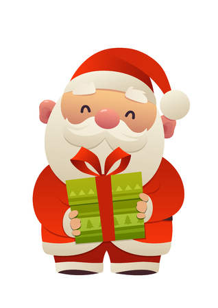 Happy cute cartoon Santa Claus with gift present isolated on white backgroundのイラスト素材