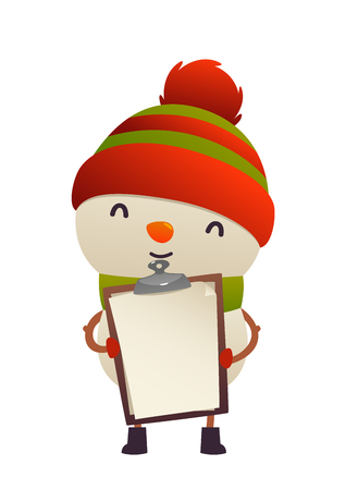 Cute snowman holds in his hands blank isolated vectorのイラスト素材