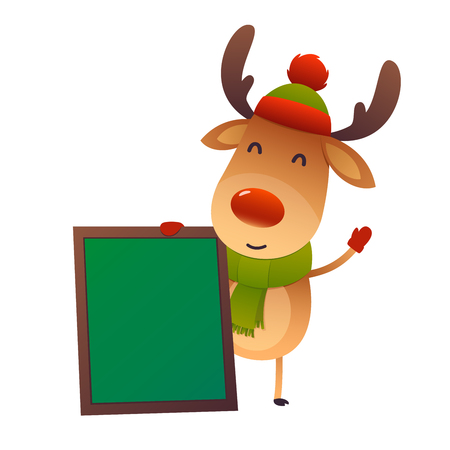Cartoon cute reindeer with message board isolated on white backgroundのイラスト素材