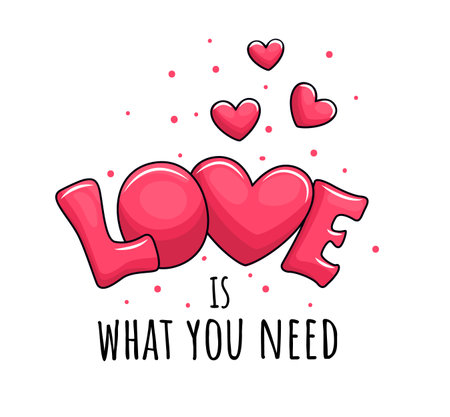 Adorable cartoon valentine hearts. Vector illustration. Isolated on white background.のイラスト素材