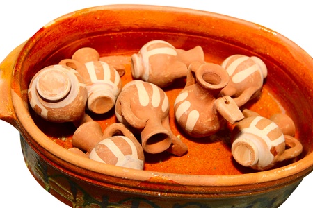 Glazed ceramics are for sale at an outdoor marketの写真素材