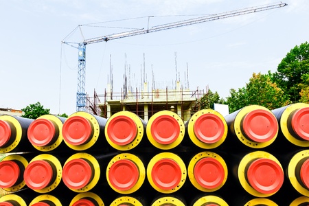 Long distance heating pipes ready to assemblyの写真素材