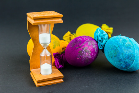 Easter eggs colored in traditional way labeled with natural leave sticker