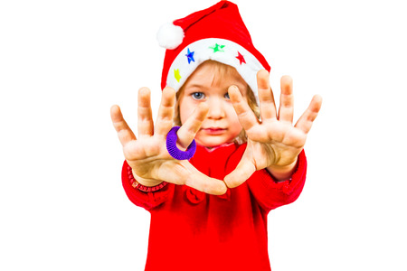 Blue-eyed, 3 year old girl in red dress