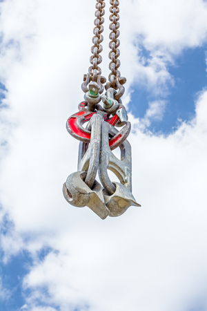 View on additional catchers on crane hooks for carry concrete beams.の写真素材