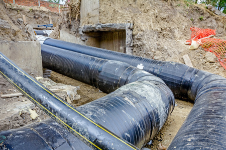 View on assembled and isolated pipeline in trench