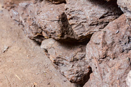 Storage of dry wooden coal, charcoal is piled and ready for ussage.