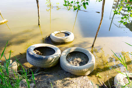 Improvised dock, place for docking fishing boats on shore.の写真素材