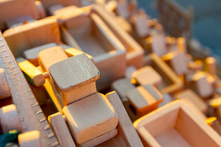 Children's eco handmade vintage wooden toys various models of train, truck, car, vehicle.