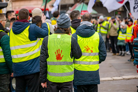 Zrenjanin, Serbia - January 25, 2026: Students, citizens protest against government corruption, regime, demand justice for 16 lives lost in tragic accident roof collapse, railway stationのeditorial素材