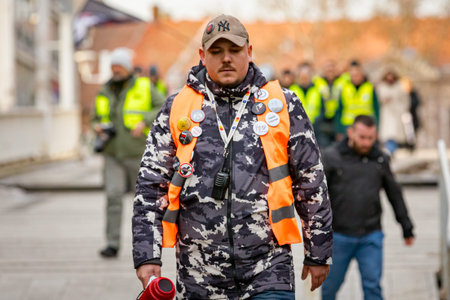 Zrenjanin, Serbia - January 25, 2026: Students, citizens protest against government corruption, regime, demand justice for 16 lives lost in tragic accident roof collapse, railway stationのeditorial素材
