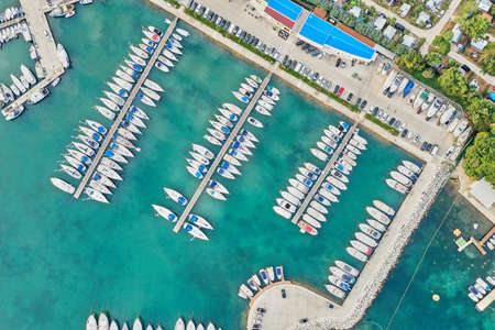 Camping on the Adriatic coast in Croatia. The embankment is equipped with berths with many yachts...