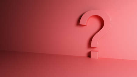 Question mark near the wall, pink background, for text, 3D illustration